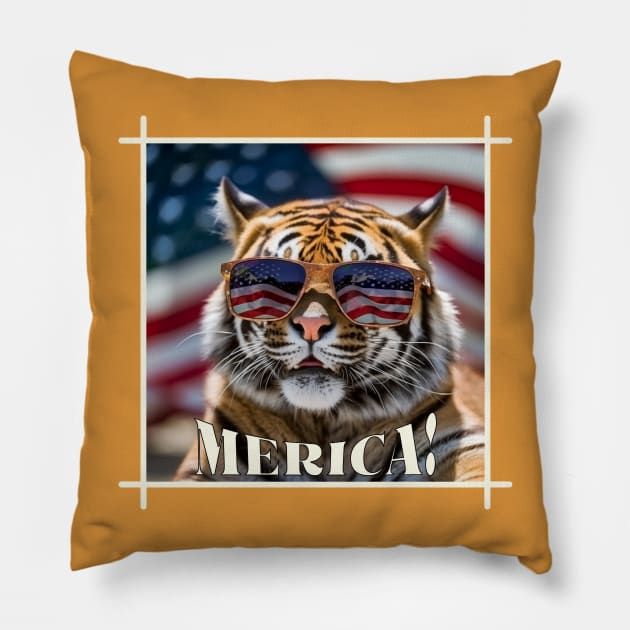 Funny Patriotic Tiger MERICA! Happy Birthday America! Pillow by webbjuliannamarie@gmail.com