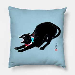 Snarling Hissing Black Japanese Cat Pillow