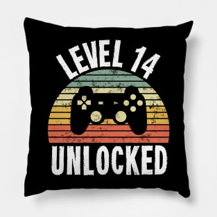 Level 14 Unlocked T-Shirt - 14th Birthday Gamer Gift - Fourteenth Anniversary Gift Pillow