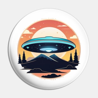 UFO Flying Saucer on mountains and trees Pin