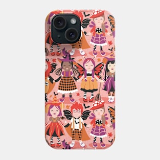 Witches dance // pattern // pink background red orange and berry pink halloween fantasy costumes Phone Case