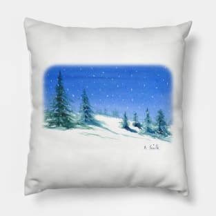 Snowy Hills and Trees Pillow