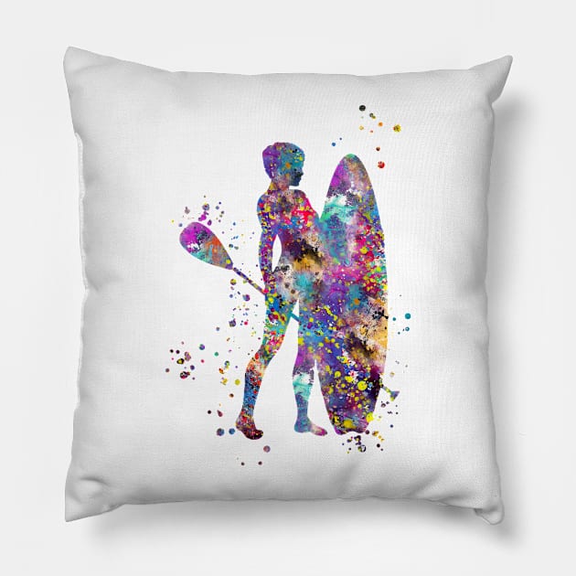 Paddle boarder Pillow by RosaliArt