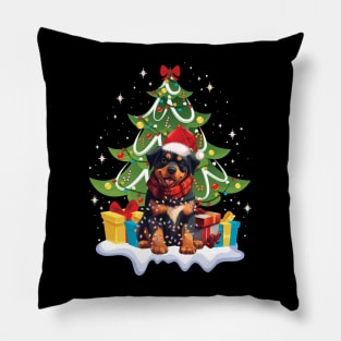 Merry Christmas Tree With Rottweiler Dog Pillow