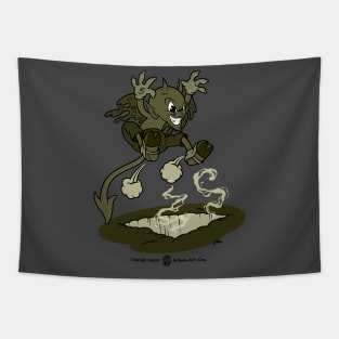 Retro Jumping Devil Cartoon Tapestry