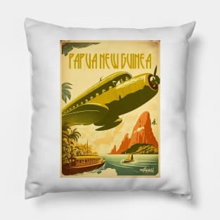 Papua New Guinea Plane Vintage Travel Art Poster Pillow