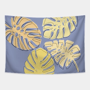 Monstera leaves in shades of yellow with black outlines Tapestry