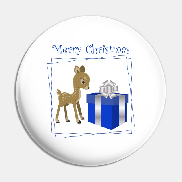 Merry Christmas deer with blue gift box Pin by Cute-Design