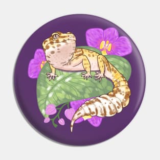 Leopard Gecko with Orchids Pin