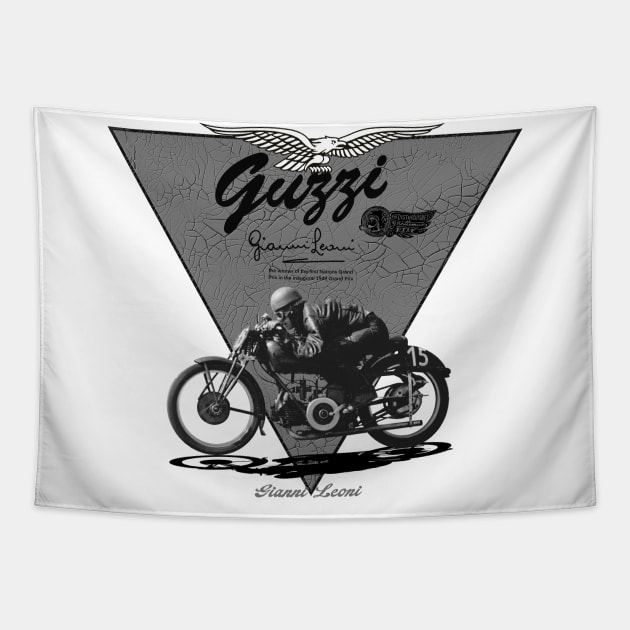 Guzzi Motorcycle legend Gianni Leoni Tapestry by MotorManiac