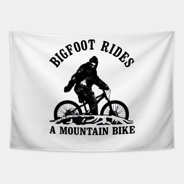 bigfoot rides a mountain bike Tapestry by BerrymanShop