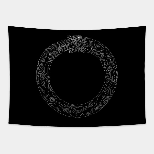 White Ouroboros Tapestry by O GRIMLEY