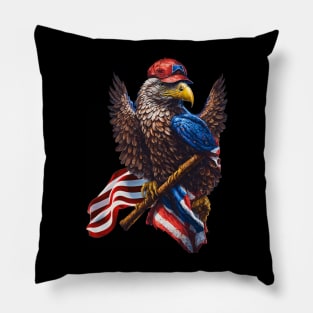 An eagle, an American flag and a baseball hat Pillow