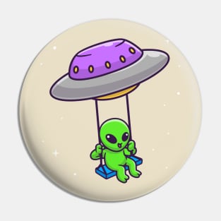 Cute Alien Swing On Ufo Cartoon Pin