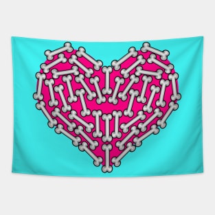 Pink Heart made of Bones -  Skull Lover Tapestry