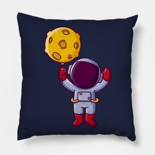Cute Astronaut Flying with Moon Balloon Cartoon Pillow