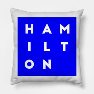 Hamilton | Blue square, white letters | Canada Pillow