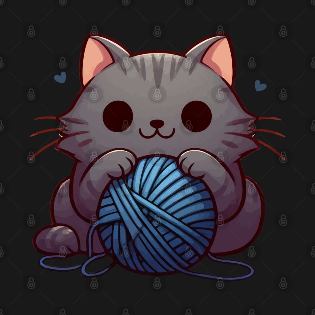 Kawaii Cute Cat With Yarn Ball by TomFrontierArt