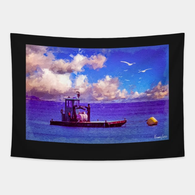 Barge in Atlantic Ocean Tapestry by kenmo