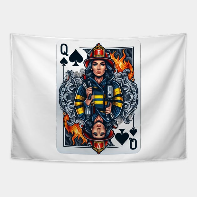 Female Firefighter Playing Card Queen Of Spades Tapestry by Dmytro