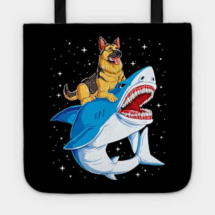 German Shepherd Riding Shark Space Galaxy Tote