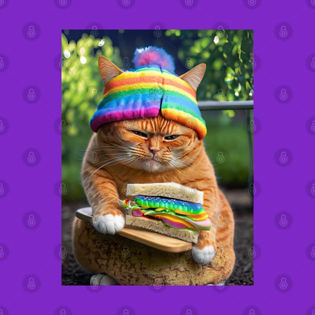 Orange Cat with Rainbow Hat by O GRIMLEY