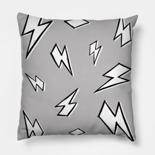 Sketchy, Black and White Lightning Bolt Pattern on Grey Pillow