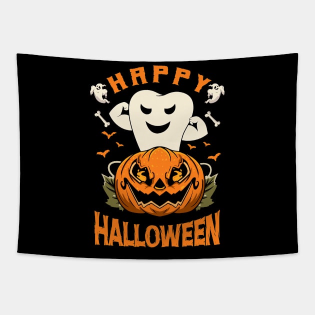 Dental Spooky Happy Halloween Dentist Tapestry by vintagevector