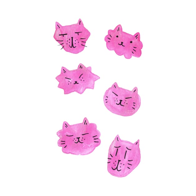 Pink Watercolor Kitty Faces by saradaboru