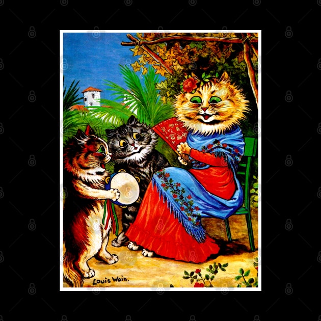 Cat with Kittens and Flowers : A Louis Wain abstract psychedelic Print by posterbobs