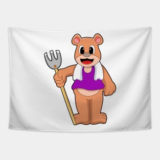 Bear as Farmer with Rake Tapestry