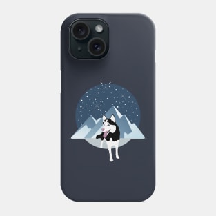 Husky Siberian Dog with Winter Mountain and Sky Phone Case