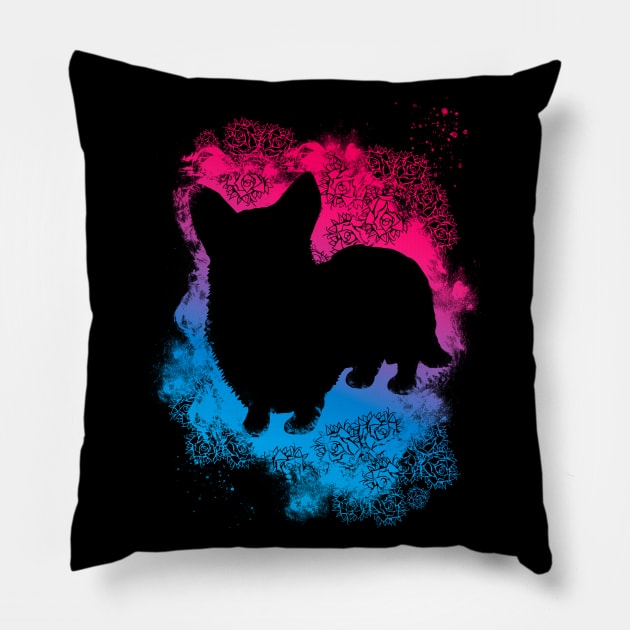 Corgi - Pink and Blue Pillow by Scailaret