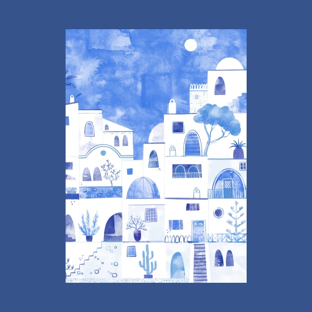 Santorini Oia Greek Island Watercolor by NicSquirrell