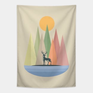 Deer in Nature Landscape Collage Tapestry