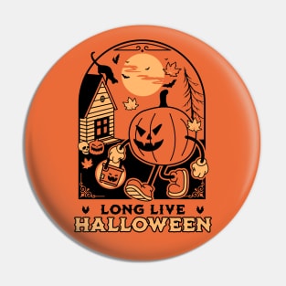 Long Live Halloween - Retro Vintage Halloween Pumpkin Cat Pin