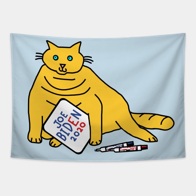 Chonky Cat with Joe Biden Sign Tapestry by ellenhenryart