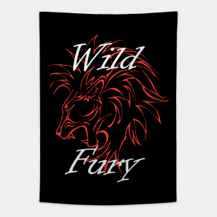 Lion Wild Fury contours red white Tapestry