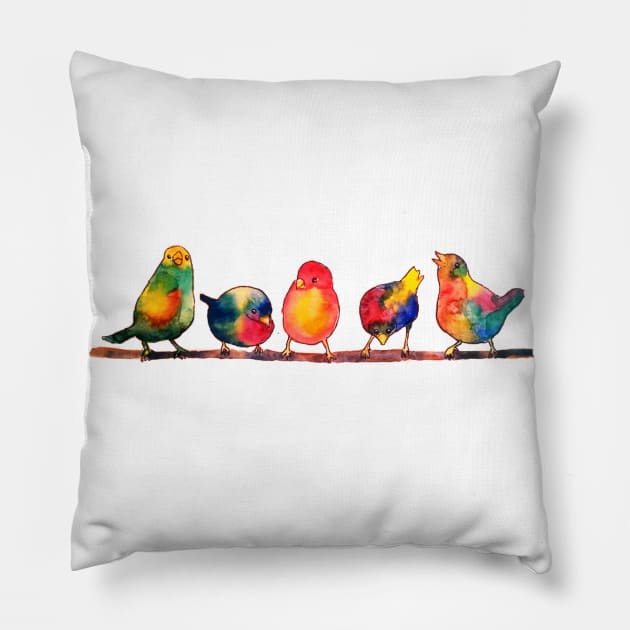 Sweet Watercolor Songbirds Pillow by CunninghamWatercolors