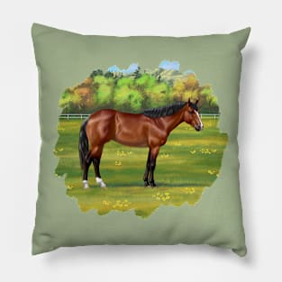 Brown Bay Quarter Horse in Pasture Pillow