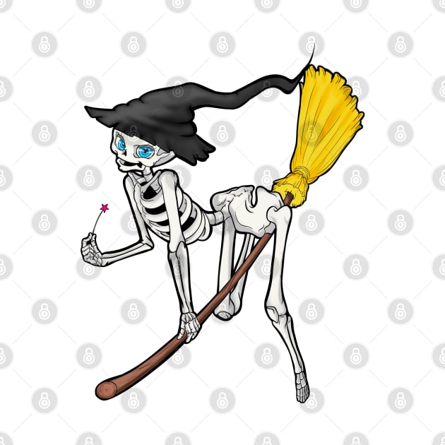 Skeleton witch on broom by JackDraws88