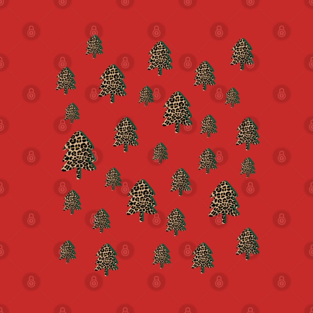 Leopard Print Christmas Tree Pattern on Red by OneThreeSix