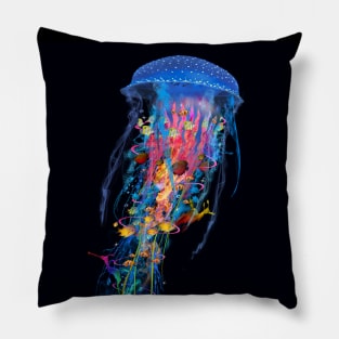 El;ectric Blue Jellyfish Pillow