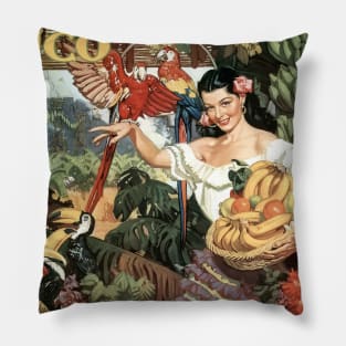 Mexican Girl with Parrots Pillow