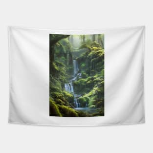 Waterfalls in a Greenish Forest Tapestry