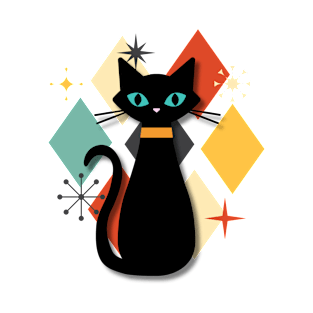 Black Cat on Retro Background T-Shirt