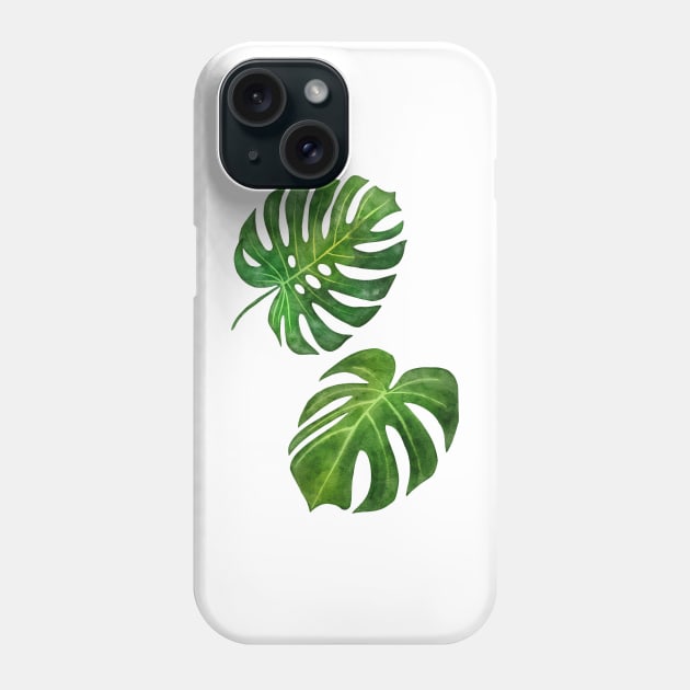 Monstera deliciosa tropical vibes watercolor painting handpainted illustration Phone Case by TinyFlowerArt