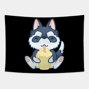 Husky Drinking a Cool Drink Tapestry