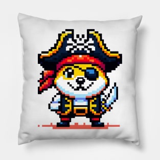 Pixel Art Doge Pirate - Cryptocurrency Adventure on the High Seas Pillow