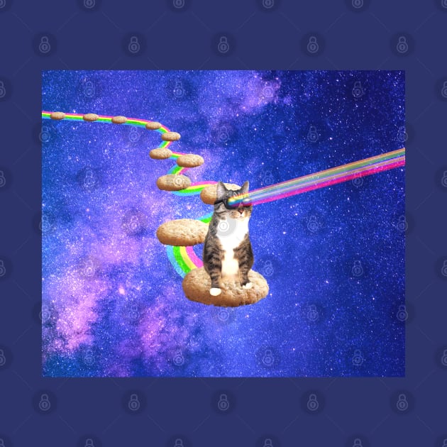 Cute tabby cat in space shooting rainbows from the sunglasses by Purrfect